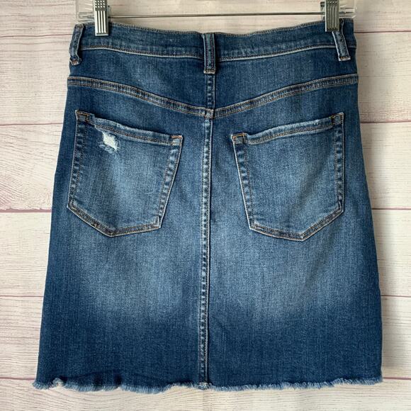 Harper Denim Blue Jean Skirt High Low Distressed Frayed Hem Size Medium - Picture 5 of 13